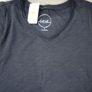 INC International Concepts Black V-Neck Tee